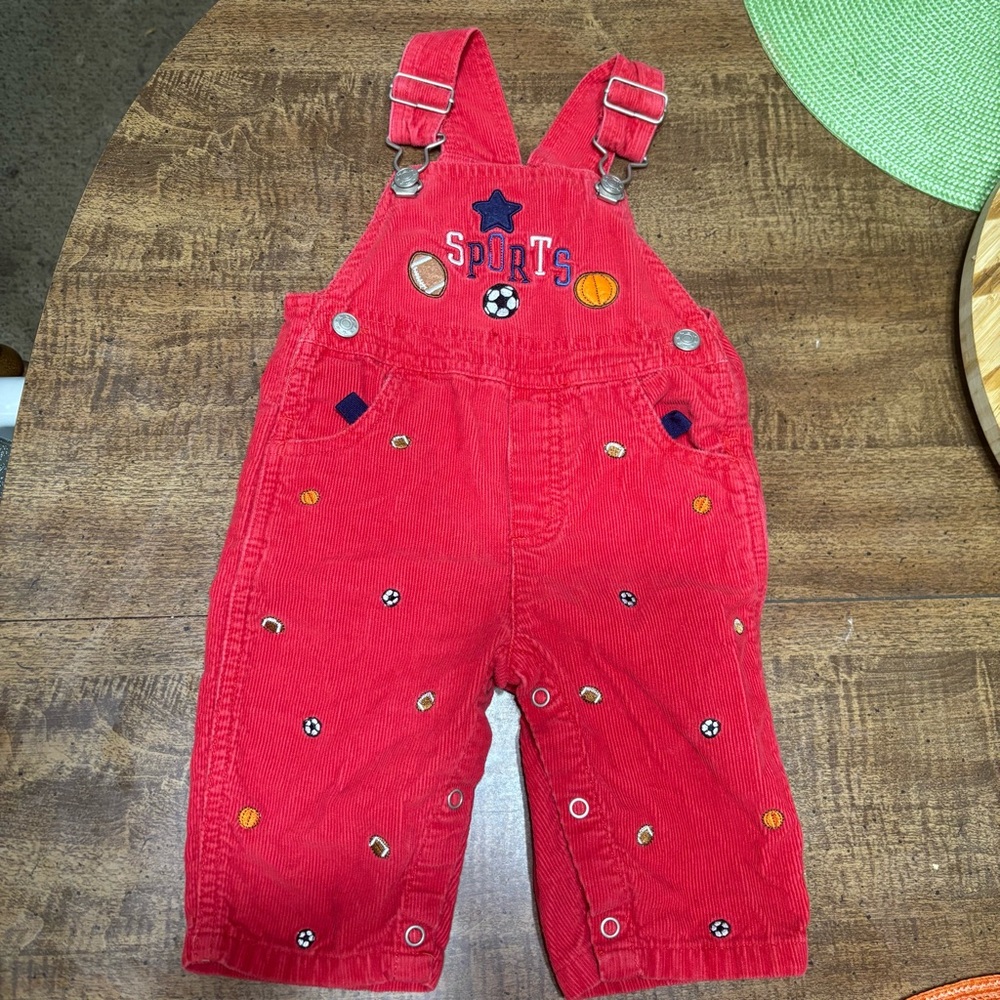 Red Sports-Themed Kids Red Denim Overalls 6/9 months